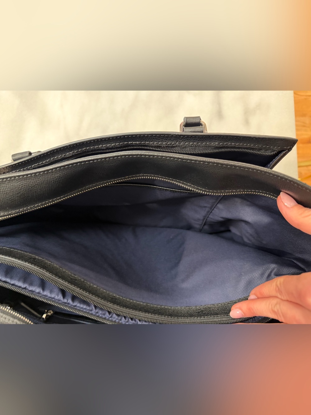 Tumi Sinclair Nora Black Textured Saffiano Leather Laptop Business Tote Bag - Picture 8 of 11